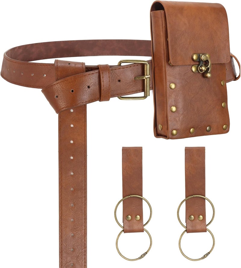 bcehyaa Store Renaissance Belt Pouch Medieval Viking Pirate Leather Bag Potion Bottle Set Skirt Hike Halloween Cosplay Costume Accessorie (1Pouch-Brown, Belt Pouch) - Image 1
